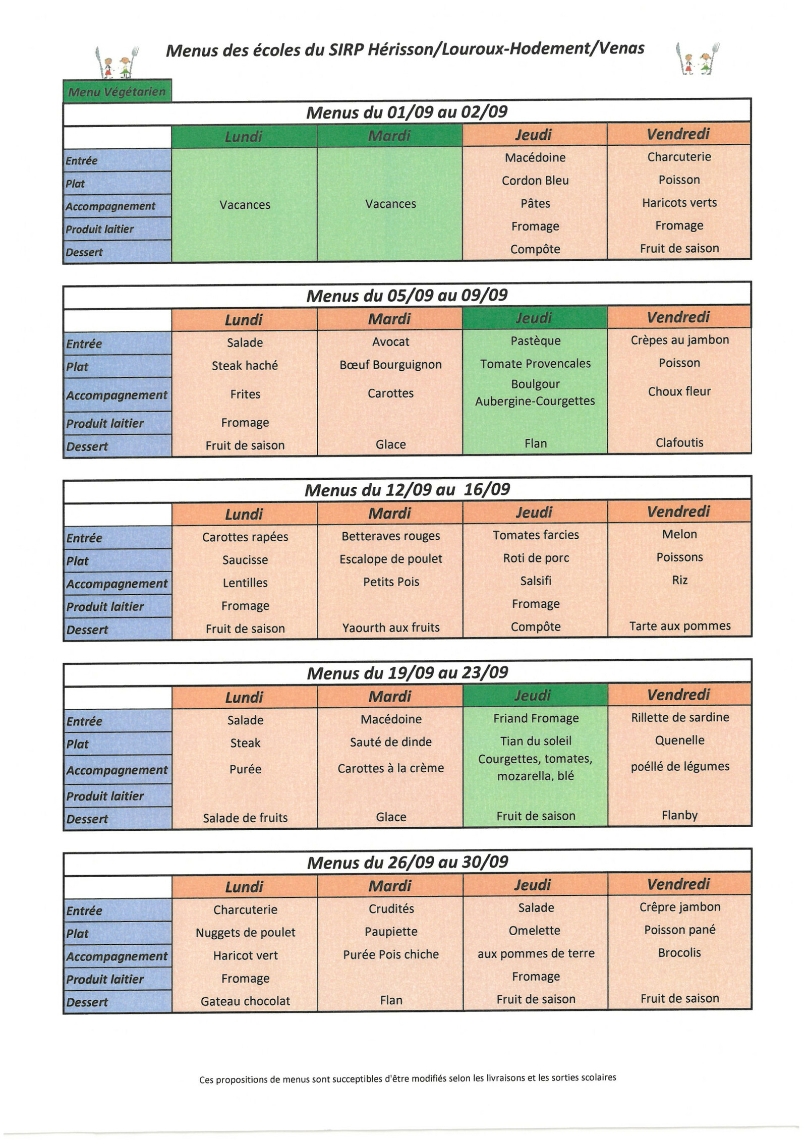 menus cantine septembre 2025